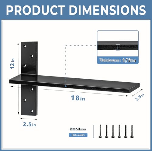 Floating Shelf Bracket Heavy Duty 1/2" Thick Free Hanging Countertop Support Bracket 1 Pack 18" Lx2.5 W Hidden Shelf Bracket for Floating Wall Countertops, Bars, Desks, Bench Seats, Vanities, Mantels by WINKER - Image 2