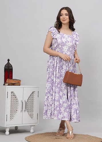 Image of Daevish Women's Rayon Fit and Flare Maxi Casual Dress | Women Flared Dress