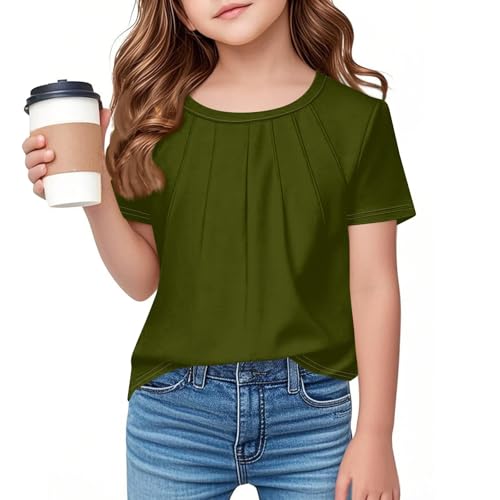 Girls' Short Sleeve Pleated T-Shirt Soft Casual Summer Tops for Kids, Sizes 2-13 Years2