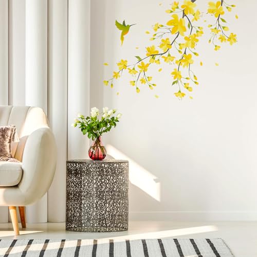 Adesivo de Parede Galhos Floral Beija Flor Amarelo Direita