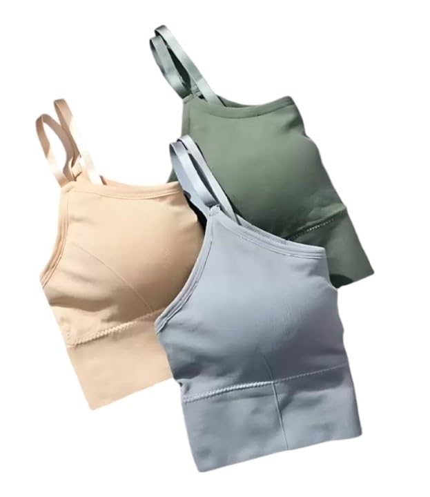 Women's Cotton Wire-Free Full Coverage Lightly Padded Sports Bra - Comfortable & Supportive Everyday Wear - Pack of 3 (Size- S, Beige, Grey, Green)-image-33