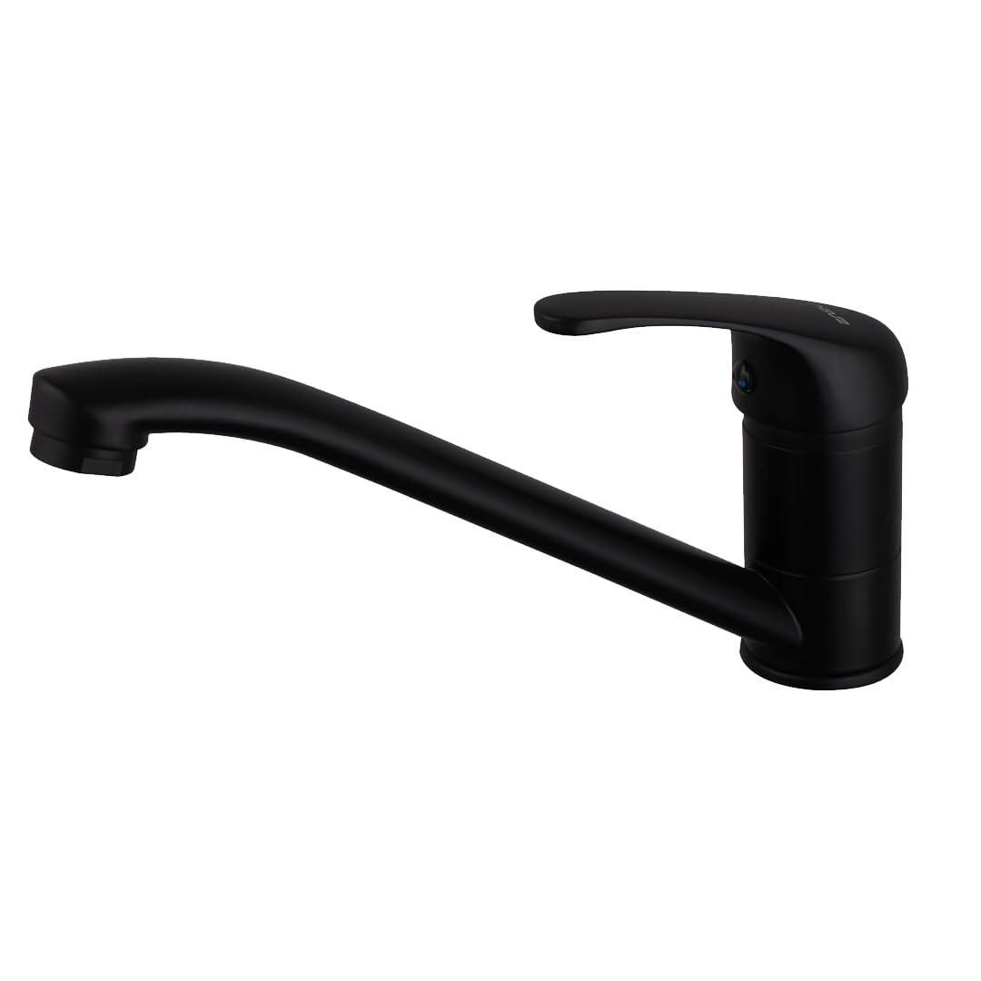 INGUZ Linea Eyra | Grifo Cocina Monomando para Fregadero Cocina – Grifo de Cocina Fregadero con Aireador y Cartucho Cerámico – Grifo Lavabo Diseño Moderno y Funcional – Grifo Cocina Negro Mate