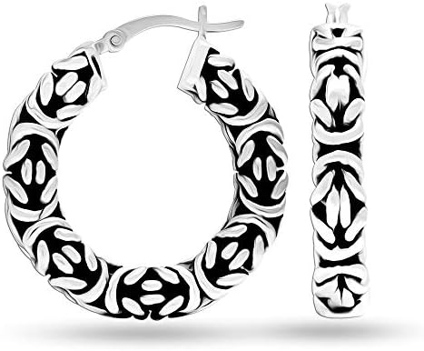 LeCalla Sterling Silver Jewelry Antique Byzantine Inspired Click Top Hoop Earring for Women
