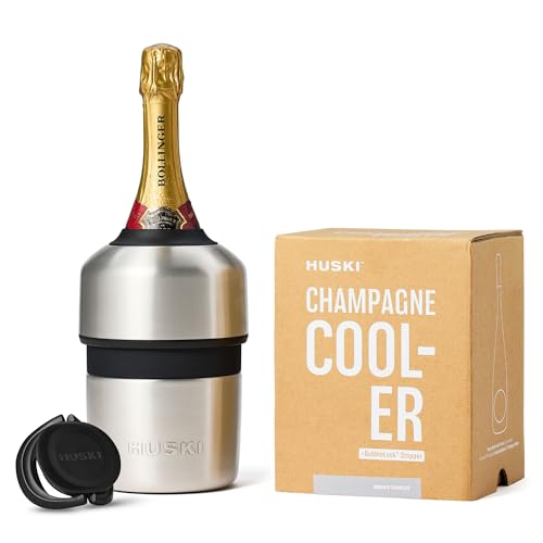 Huski Champagne Chiller | NEW | Award-Winning Iceless Design with Detachable Bottle Stopper | Keeps Wine Cold up to 6 Hours | Fits most 750ml Champagne, Prosecco & Sparkling Wine Bottles (Stainless)