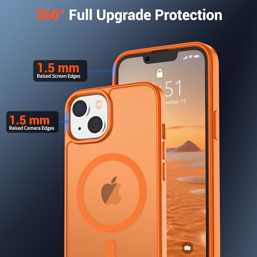 Image of SUPFINE Magnetic for iPhone 14 Case & iPhone 13 Case with Screen Protector (Compatible with MagSafe)(Military Grade Drop Protection) Translucent Matte Shockproof Phone Cover,Starry Orange