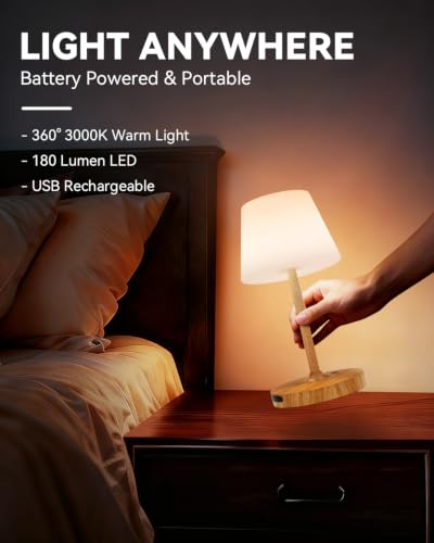 SAIWEYA Outdoor Waterproof Shower Lamp, 5200mAh Cordless Rechargeable Table Lamp with Touch Dimming, IP65 Wireless LED Night Light for Patio, Camping, Bathroom, Restaurant & Kitchen