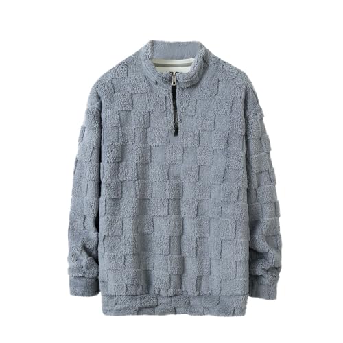 Mens Fuzzy Sherpa Sweatshirts Long Sleeve Plaid Fleece Pullover Sweatshirt Casual Quarter Zipper Winter Fall Outwear