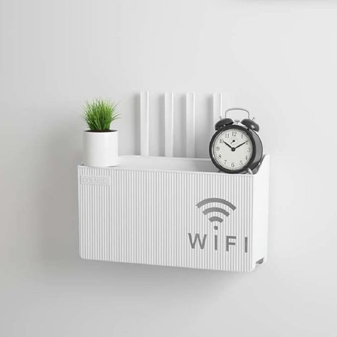 Wifi holder multi purpose stand | Wall Mounted Wireless WiFi Router Shelf Storage Box | Cable Storage Box | Hanging Power Decor Stripe Bracket Box for Home Room Power WiFi Router Art Shelf Decor