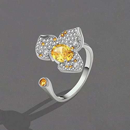 Crystal Flower Fidget Spinner Open Statement Ring Cubic Zirconia Three Leaf Floral Adjustable Stacking Anti Anxiety Worry Finger Bands Promise Eternity Rings Trendy Jewelry Wedding Engagement Gifts #TOP3
