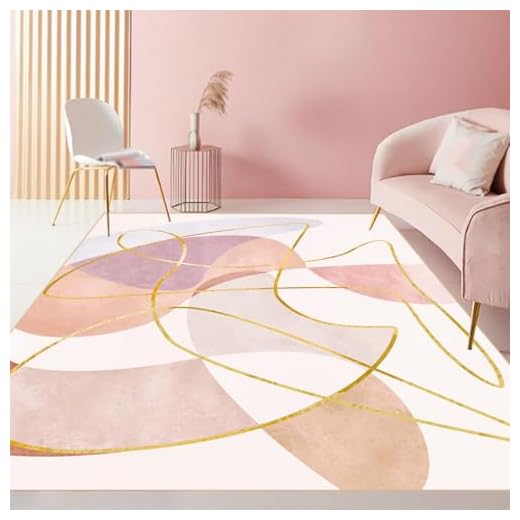 REDTAPISE Große Teppiche Wohnzimmer 200 x 300 cm, Rosa Golden Gelb Orange Creme Weiß Modernes Geometrisches Design, Weicher Kurzflor, Waschbar, rutschfeste Teppiche Schlafzimmer Dekorationen,