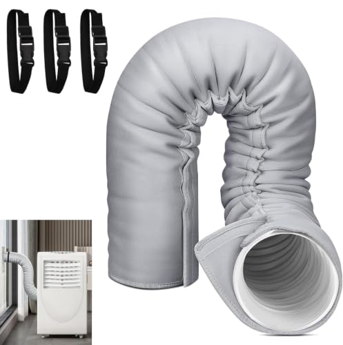 Portable AC Hose Insulation Sleeve Portable Air Conditioner Hose Cover Wrap Fits for 5 & 5.9 Diameter Exhaust Hose Insulated Hoses Duct Vent Cover Easy to Install with 3 Adjustable Strap (Gray)