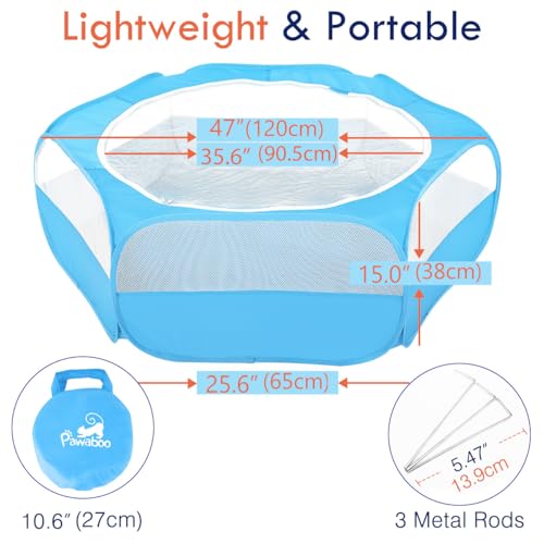 Image of Pawaboo Small Animal Playpen with Zippered Cover,Light Blue