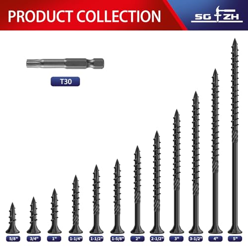 Image of #14 x 8 Inch Deck Screws (38Pcs) 2lb. Carbon Steel, Black, Flat Head, Rust Resistant epoxy Coated, with T30 Star Bit