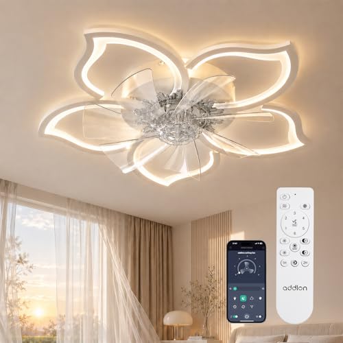 addlon 27 Flower Low Profile Ceiling Fans with Lights and Remote White