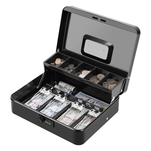 KYODOLED Large Cash Box with Combination Lock,Money Box with Cash Tray, Lock Safe Box with Key,Money Saving Organizer,11.81Lx 9.45Wx 3.54H Inches,Black XL Large