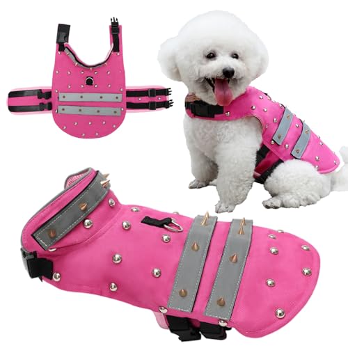 Spike-Weste für Hunde, Kleine Haustiergeschirr mit Spikes - Verstellbarer, reflektierender Anti-Coyote-Hundemantel, Hundeschutzweste für Outdoor-Walking-Camping XS