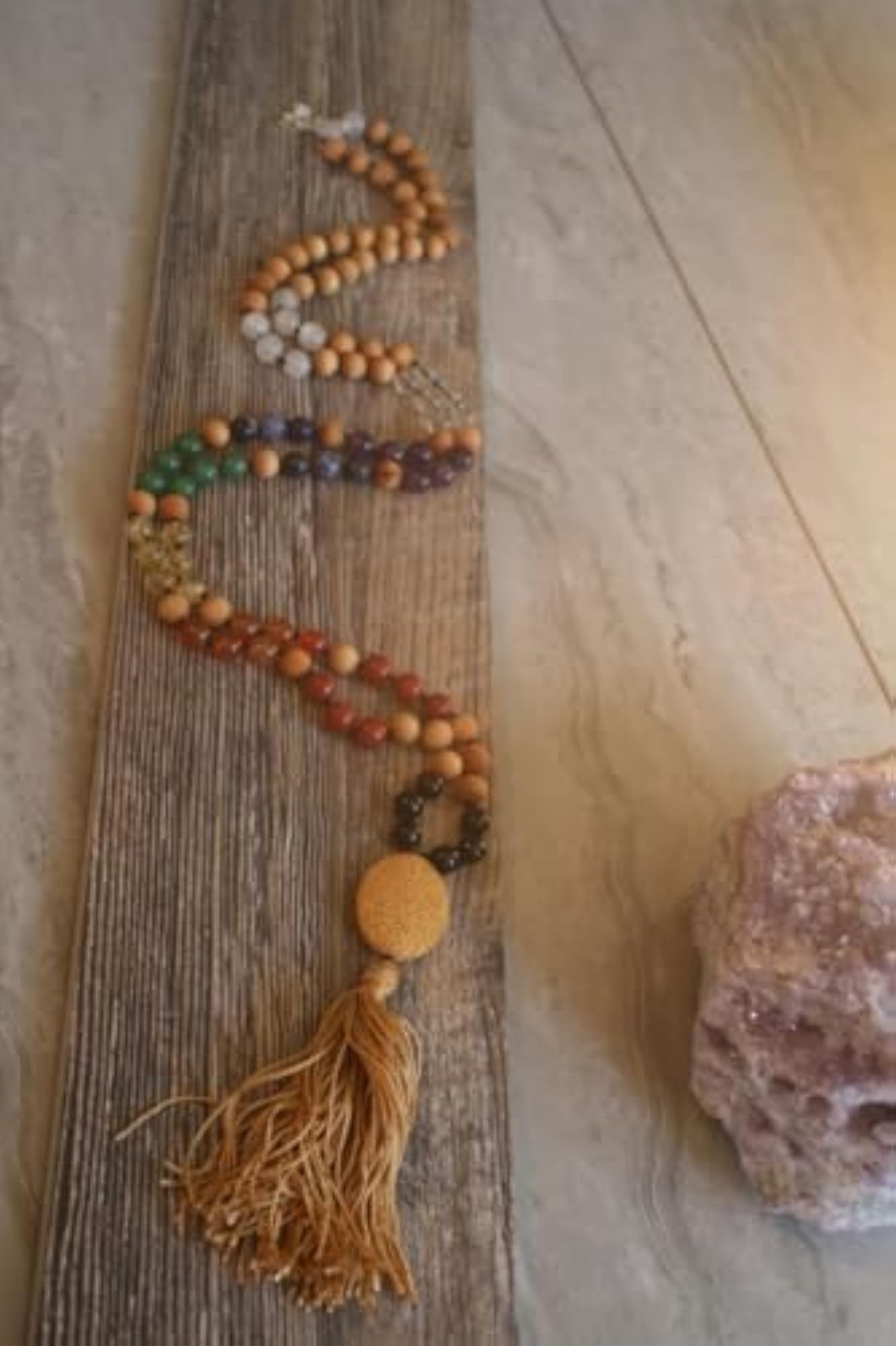 Natural 9 Chakra Stone Beaded Handmade Prayer Mala, 108+1 Beads