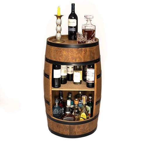 CREATIVE COOPER Weinfass Stehtisch - Mini Bar Regal Rund - Alkohol Shrank Flaschenregal Holz Regale - Holzfass Deko - Hausbar Theke - Fassmöbel - Wine Rack - Möbel Wohnzimmer - Fassbar 80Cm (Wenge)