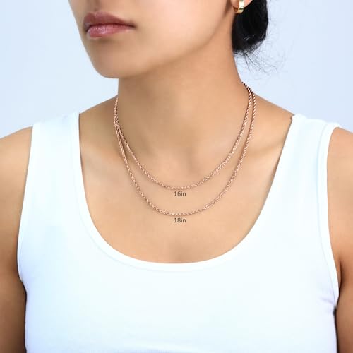 Nuragold 10k Real Rose Gold 2mm Rope Chain Diamond Cut Necklace (16"-30") Italian Jewelry for Men & Women3