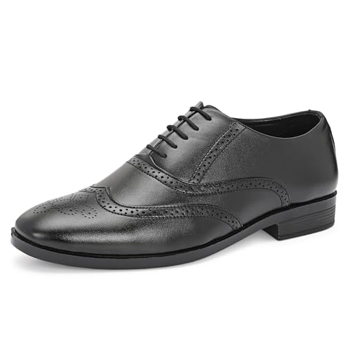 Image of Centrino Men's Formal Lace-Up Shoes | Soft & Comfortable Oxford Brogue Dress Formal Shoe| Stylish Looking Lace Up Medallion Toe Perforated for Business Formal Wedding & Office Wear (9359)