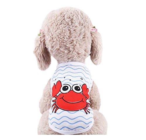 ふく福 可愛い 通気性メッシュ小中型犬服Ｔシャツ スポーツ服 お散歩お出かけウェアに 春夏服 ドッグウェア ベスト 日焼き防ぐ 脱毛保護 (L、蟹)