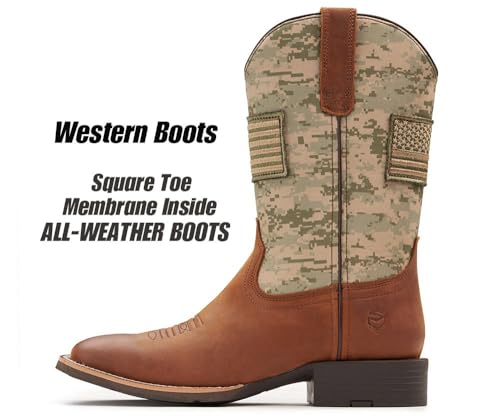 SUREWAY Men's Square Toe Cowboy Boots Western Style With Flag by SUREWAY - Used condition - Image 4