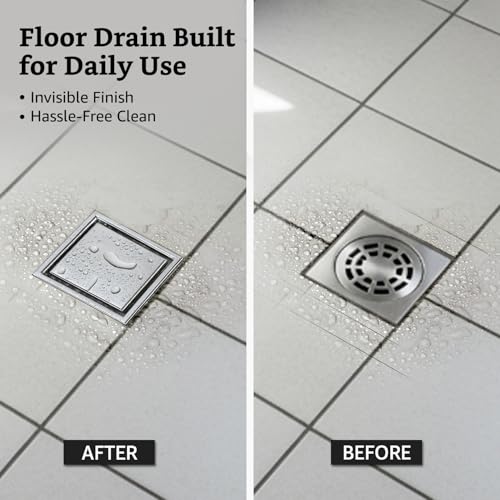 Image of Amazon Brand - Solimo Tile Insert Floor Drain |Invisible Shower Drain Channel| Drain Channel with Stainless Steel Cockroach Trap