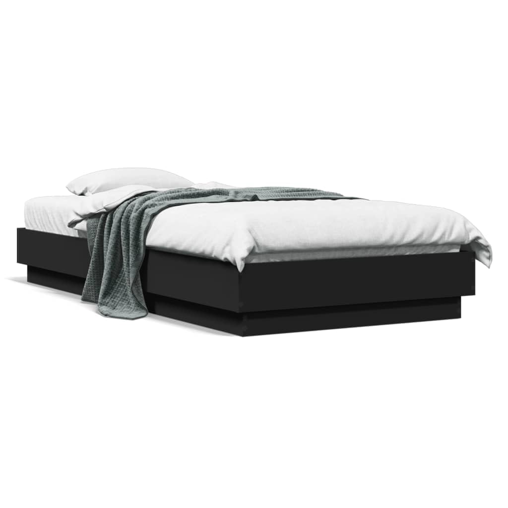 vidaXL Rama łóżka z oświetleniem LED, czarna, 75x190 cm