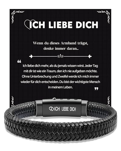 CheersLife Geschenk für Ihn Valentinstag Armband Herren - Ich Liebe Dich Geschenke für Männer Freund Ehemann - Geschenk Mann Hochzeitstag Jahrestag Liebes Geburtstag Lederarmband Partner Verstellbar