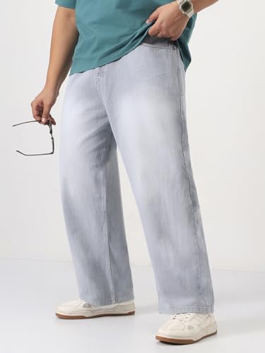 Image of Urbano Plus Men's Loose Baggy Fit Washed Denim Jeans Non-Stretchable