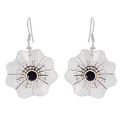 Boucle d'oreille argent 925 et onyx noir rond poli façon joaillerie