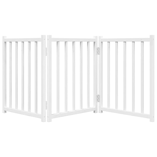 Foto 6 de 8 de vidaXL Puerta de Perros Plegable 3 Paneles Madera Abeto Blanco 150 cm, Puerta para Mascotas