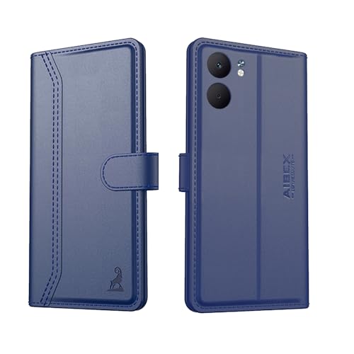 Image of AIBEX Compatible for Oppo A5X 5G Flip Cover Leather Finish with Magnatic Closure | Inside TPU with Card Pockets | Wallet Stand | Complete Protection Flip Case -Blue