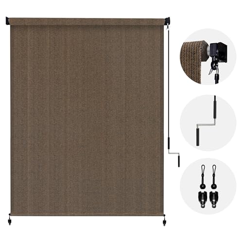 ARKOST Cordless Outdoor Roller Shades 10'W X 8'L, Patio Roller Blinds Roll Up for Porch Backyard with Spliced Pole Design (3 Poles, One-Piece Fabric), Mocha by ARKOST - Used condition - Image 2