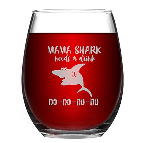 Wine Glass Baby Mama Shark Needs a Drink Do Do Novelty Wine Glass for Women with Sayings Funny Shark Gifts Cup Accessories for Mom Mother Friends Funny Stemless Wine Glass