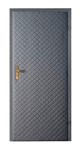 TapeOn Modern Türpolsterung zur Selbstmontage PREMIUM SET | Türverkleidung | Tür Reparatur für Innentüren | Schallschutz | T3 KARO 5x5 | Farbe: Grau | 105 x 210 cm | passt für 80/90 Türen