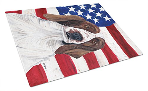 Caroline's Treasures SC9024LCB USA American Flag with Welsh Springer Spaniel Glass Cutting Board Large Decorative Tempered Glass Kitchen Cutting and Serving Board Large Size Chopping Board