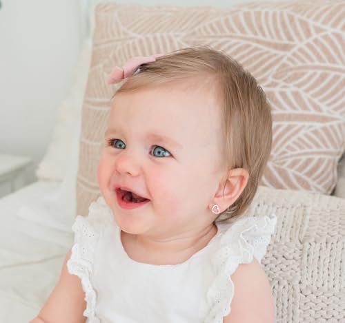 Cherished Moments Children's Sterling Silver or 14k Gold Plated Floating Heart Screw Back Earrings with Pink or Clear CZ's for Babies, Little Girls, Kids and Toddlers3