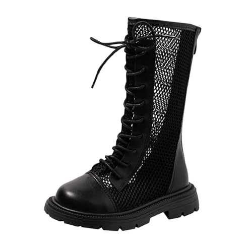 Girl Mesh Hollow Out Boot PU Breathe Lace Tie Shoe Back Zipper Early Fall Shoes 2025 Lug Sole Trendy Solid Boots
