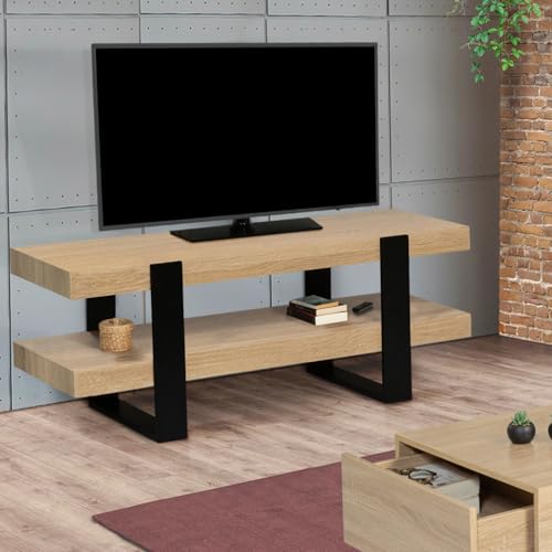 IDMarket - Meuble TV 114 cm Double Plateau Phoenix Bois et Noir – Image 3