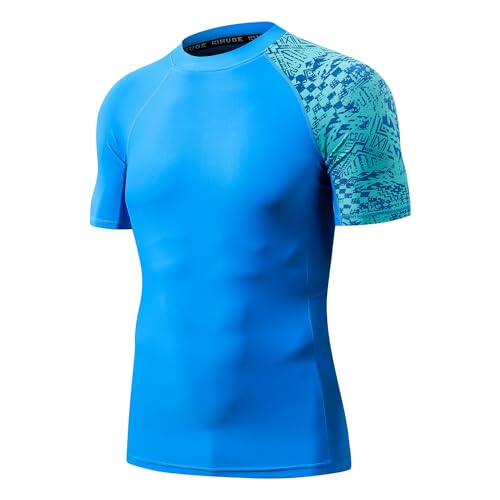 HUGE SPORTS Men's Splice UV Sun Protection UPF 50+ Skins Rash Guard Short Sleeves