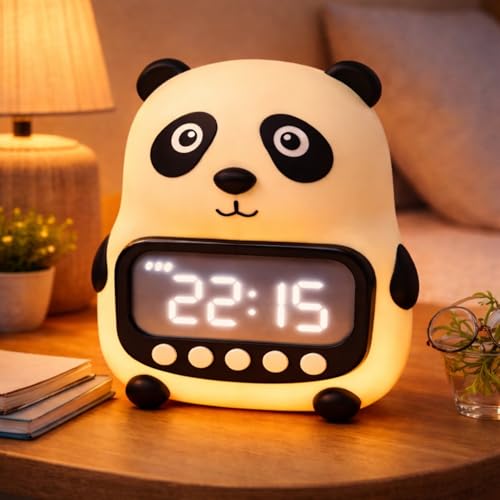 Image of One94Store Panda Shape Digital Alarm Clock with LED Display & Night Light | Snooze, Timer, Temperature Display | Kids Bedside Clock for Bedroom, Study Table & Home Decor