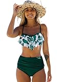 TELA: 82% Nailon, 18% Elastano - Conjuntos de bikini de cintura alta. Este traje de baño clásico es de secado rápido, suave, elástico, pro piel, elástico, duradero y cómodo de llevar.