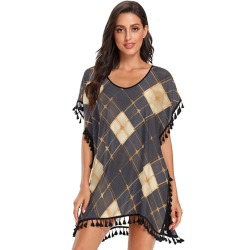  Copricostume da bagno da donna a quadri in rame a quadretti per costumi da bagno, Plaid Rame a quadretti, M