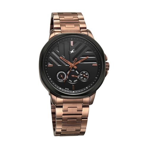 Image of Fastrack Fleek Quartz Multifunction Black Dial Brown Stainless Steel Strap Watch for Guys - NT3303KM02