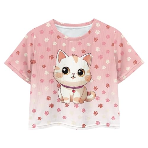 Image of Girls Summer Crop Top Outfits Short Sleeve T Shirts Kids Cute Clothes Tees Blouse
