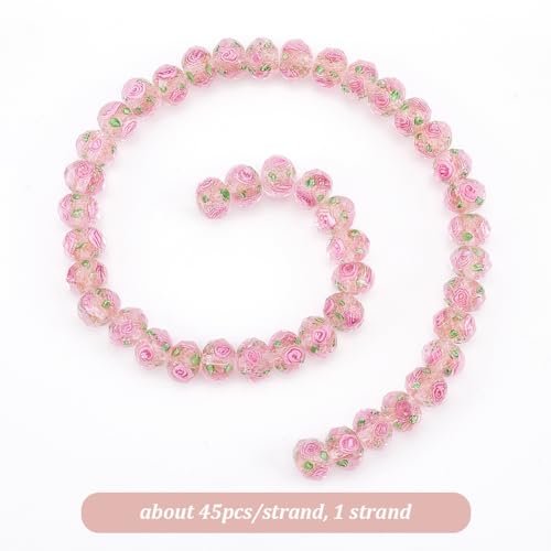 Image of PH PandaHall 45pcs 11~12mm Gold Sand Lampwork Beads Glass Handmade Round Loose Beads for Rosary Making Jewelry Craft Making with 2mm Hole - Gloden Pink