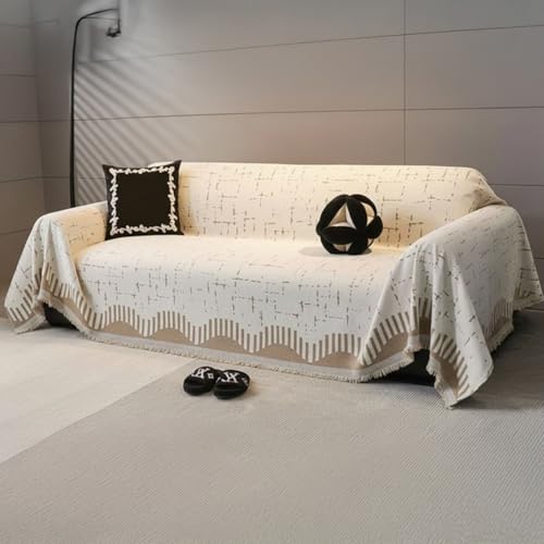 Image of The Furnishing Tree 3 Seater Reversible Chenille Sofa Cover, Double-Sided Luxury Throw, Anti-Slip Couch Cover, Soft & Comfortable Sofa Towel for All Seasons, Geometric Radial Striped