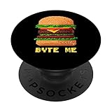 Funny Byte Me Burger 8-bit Retro Grilled Cheeseburger Hungry PopSockets Swappable PopGrip