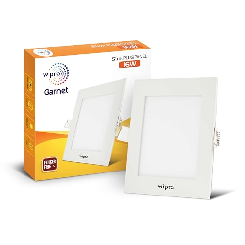 Image of wipro Garnet 16W Square LED Slim Plus Panel | Coolwhite Light(6500K)| Ultra-Slim Design | Aluminium Housing | Flicker Free Design | Recessed Down Light for False Ceiling |Cutout - 100mm |Pack of 10